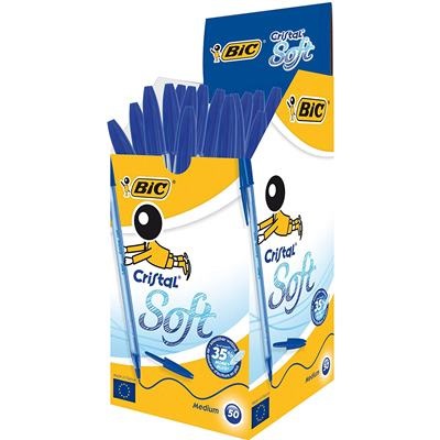 BIC Cristal Soft Penna a sfera Blu Punta 1.2 mm con Inchiostro Easy Glide - Confezione da 50 Pezzi