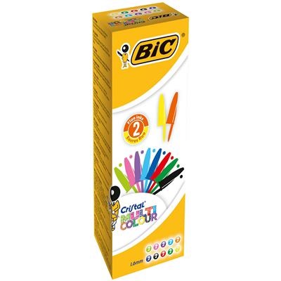 BIC Cristal Multicolour - Penna a sfera Larga 1.6mm - 10 colori assortiti - Confezione da 20 pezzi