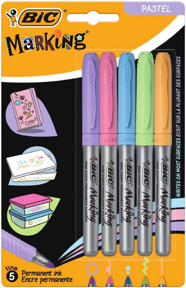 BIC Intensity Marking Marcatore Permanente Assortiti Pastel Punta Tonda 0,8 mm - Confezione da 5 Pezzi
