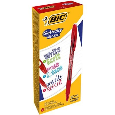 BIC Gel Ocity Illusion Penna Gel Cancellabile 0.7 mm Rosso - Confezione da 12 Pezzi