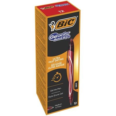 BIC Gelocity Quick Dry Penna a sfera a scatto 0,7mm Rosso - Confezione da 12 pezzi con inchiostro gel asciugatura rapida