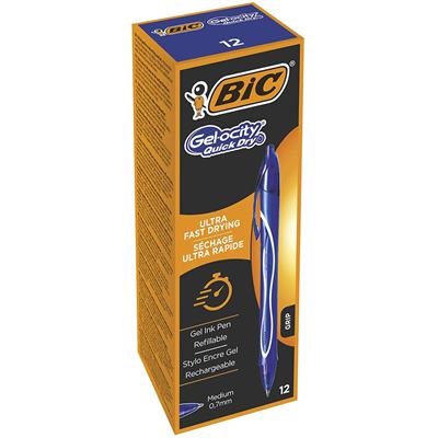 BIC Intensity Quick Dry Penne Gel Blu - Punta Media 0,7mm, Inchiostro Scorrevole e Asciugatura Ultra-Rapida, Conf. 12 Pezzi
