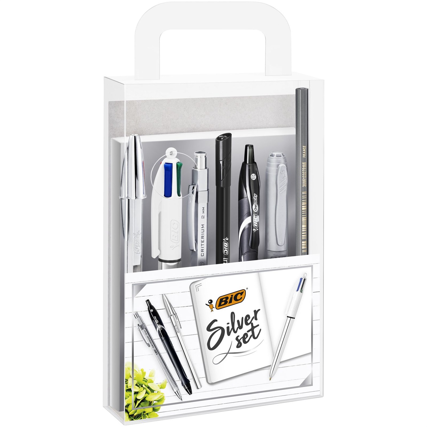 BIC Silver Set Scrittura - Kit Completo con 1 Agenda, 2 Penne a Sfera, 1 Penna a Gel, 2 Fineliner, 1 Pennarello Indelebile e 1 Portamine