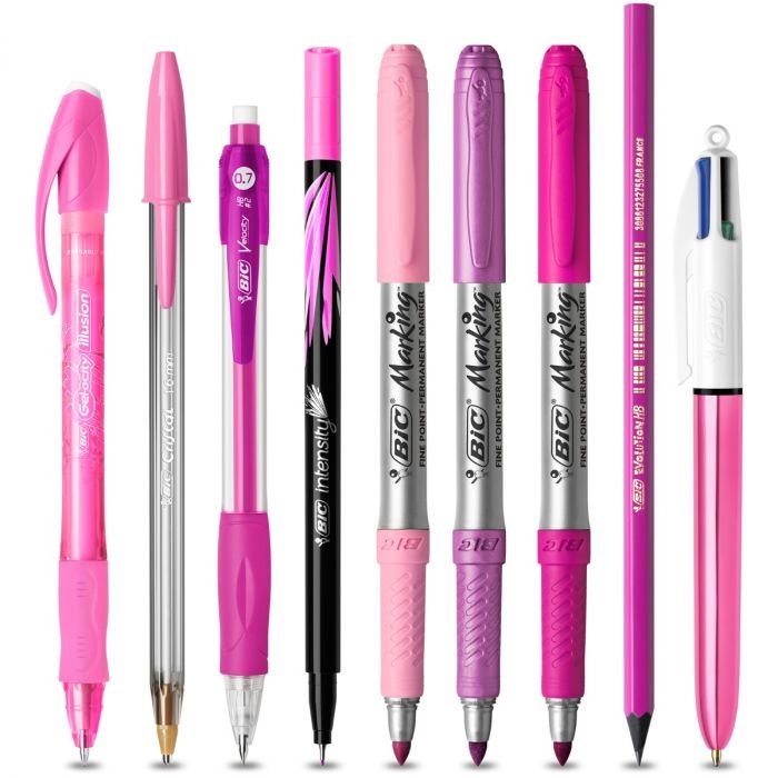BIC Pink & Purple Set con Astuccio - 2 Penne a Sfera, 1 Penna Gel Cancellabile, 1 Pennarello Punta Fine, 1 Matita in Grafite, 1 Fineliner, 3 Pennarelli Indelebili