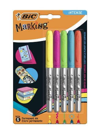 BIC Intensity Pennarelli Indelebili Assortiti Rainbow - Punta Tonda - Confezione da 5 Pezzi - Tratto 0,8 mm
