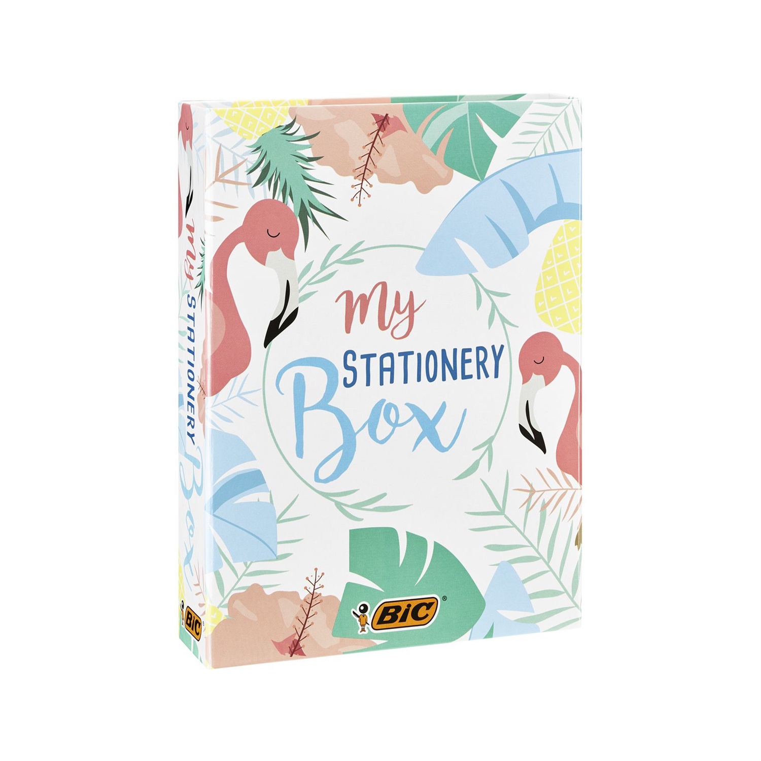 BIC My Stationery Box - Kit Scrittura Completo con 26 Pezzi: 6 Penne a Sfera, 10 Fineliner, 4 Evidenziatori, 5 Pennarelli, 1 Bianchetto, 1 Quaderno e 2 Blocchi di Fogli Adesivi