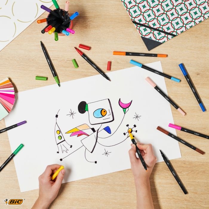 BIC Intensity Dual Tip - Pennarelli Colorati Doppia Punta con Punta in Feltro e Punta a Pennello, Set da 6 Colori Vivaci