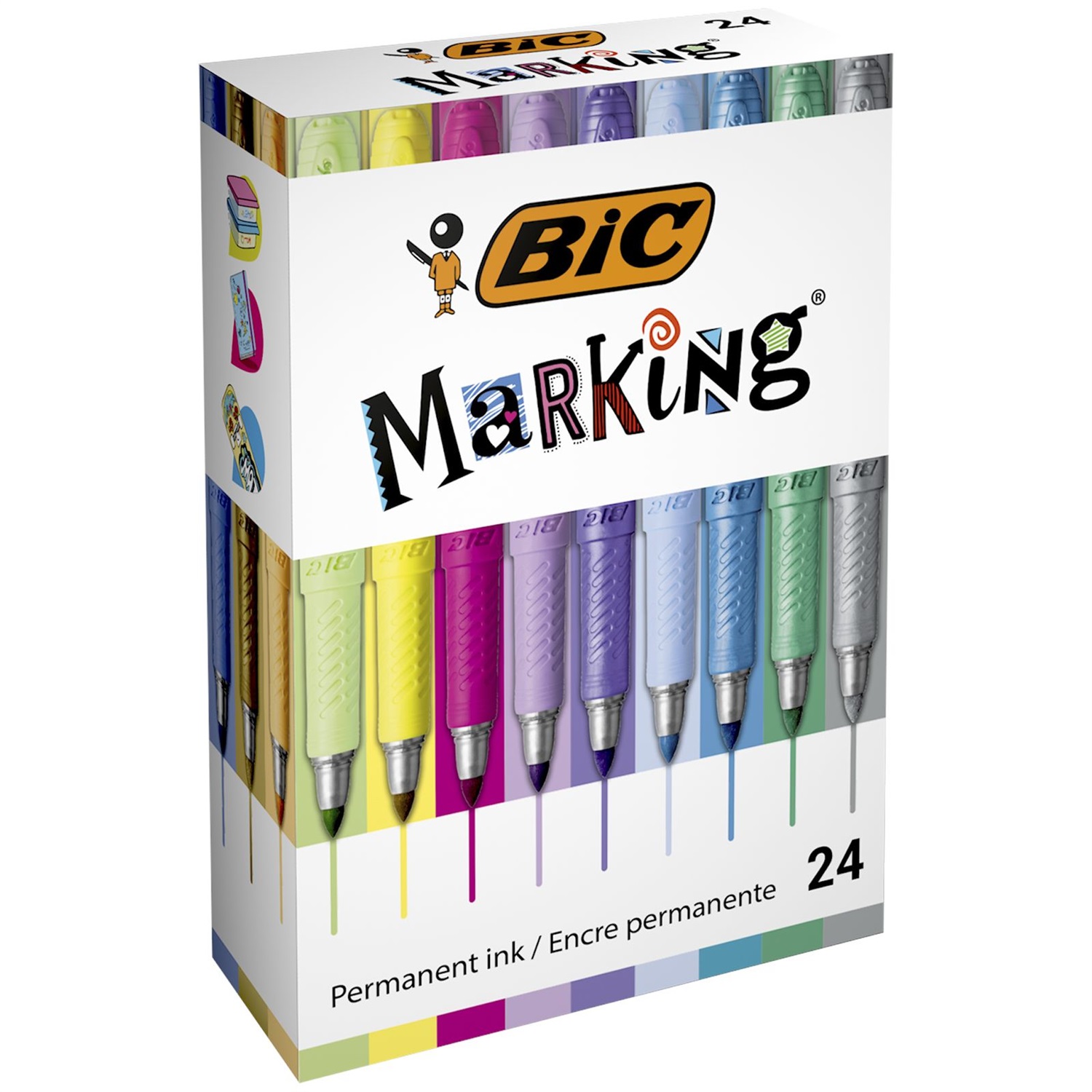 BIC Intensity - Pennarelli Indelebili 0,8 mm, Set da 24 Colori Assortiti (Intensi, Pastello, Metallizzati) con Grip Ergonomico