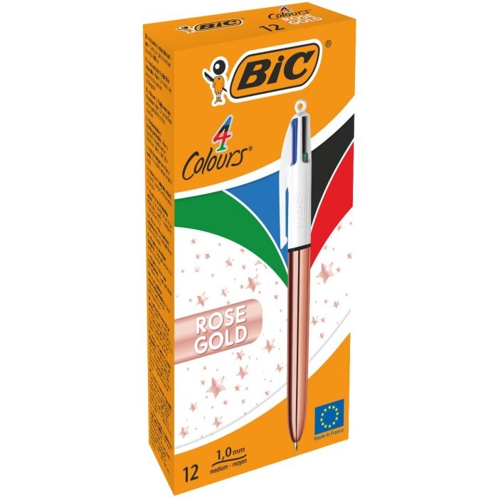 BIC Penna a sfera a scatto 4 colori Oro Rosa - Punta 1,0 mm - Confezione da 12 pezzi