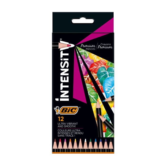 BIC Matite Colorate Intensity Wood Premium - 12 Pezzi, Fusto Tondo, Colori Assortiti, Mina 3,3 mm