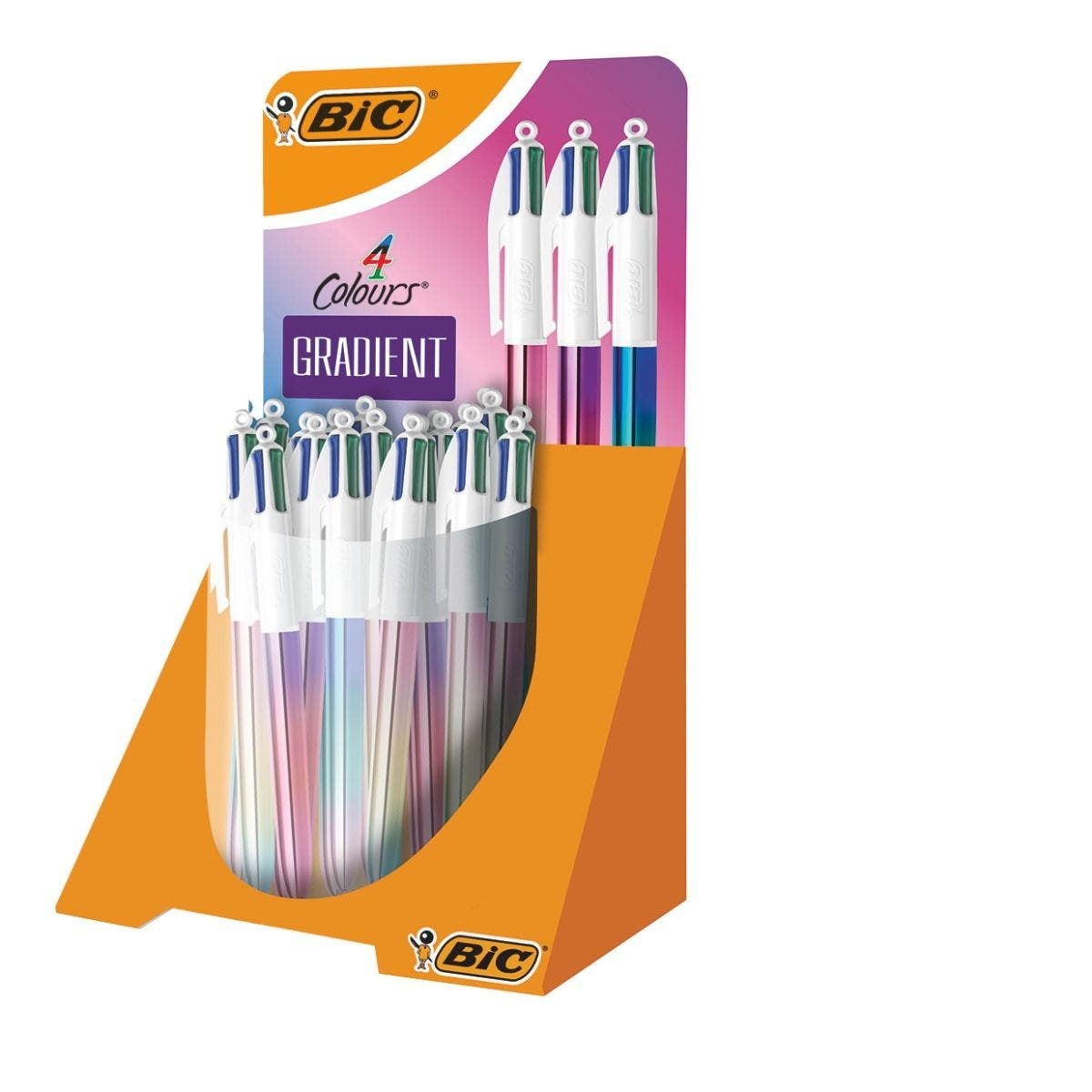 Bic Penne a Sfera a Scatto 4 Colours Gradient - Espositore da 30 Pezzi con Fusto Metallizzato e Sfumature Tricolori