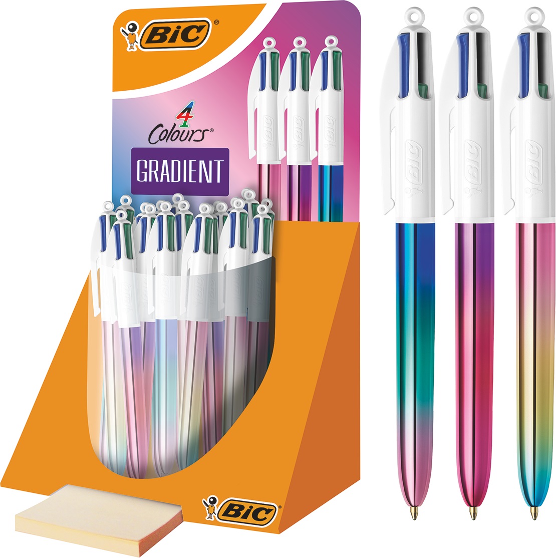 Bic Penne a Sfera a Scatto 4 Colours Gradient - Espositore da 30 Pezzi con Fusto Metallizzato e Sfumature Tricolori