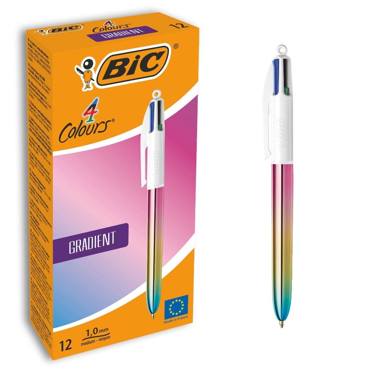 BIC Penna a sfera a scatto 4 Colori Gradient 1.0 mm - Confezione da 12 pezzi con fusto metallizzato