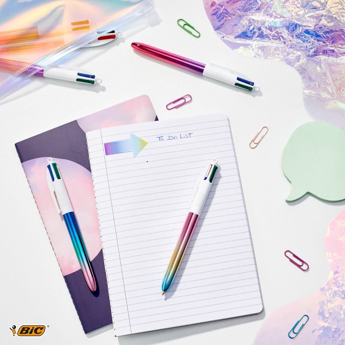 BIC Penna a sfera a scatto 4 Colori Gradient 1.0 mm - Confezione da 12 pezzi con fusto metallizzato