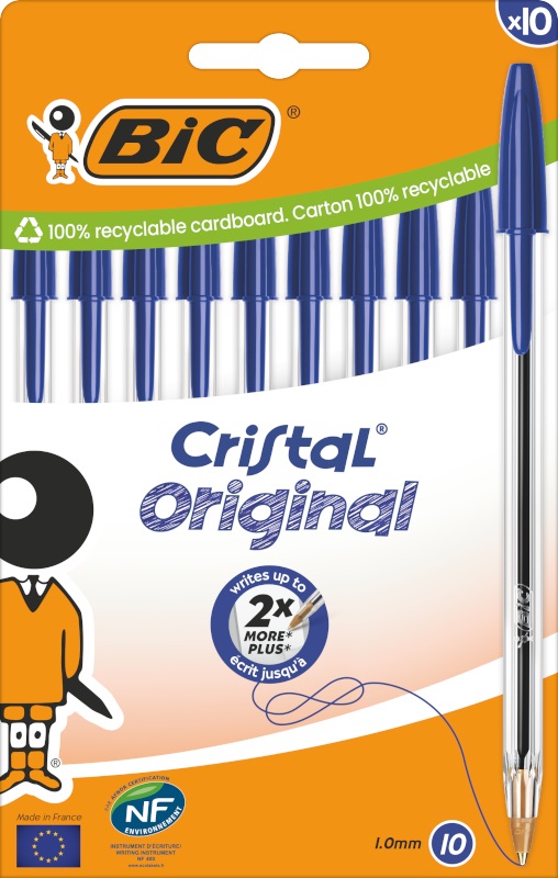 BIC Cristal Original - Penna a sfera Blu con Punta Media (1,00 mm) - Confezione da 10 pz
