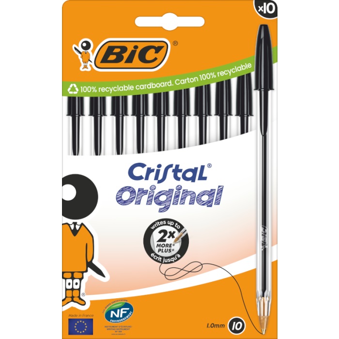 BIC Cristal Original Penna a Sfera Nero Punta Media (1,0 mm) - Confezione da 10 pz