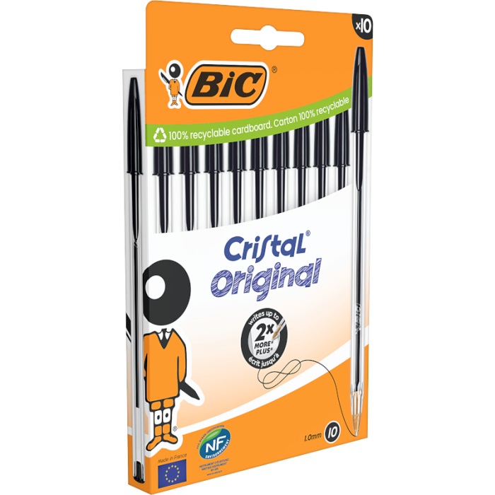 BIC Cristal Original Penna a Sfera Nero Punta Media (1,0 mm) - Confezione da 10 pz