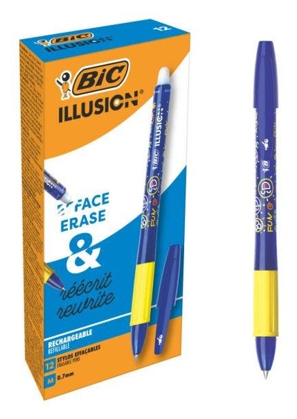 BIC Illusion Penna a sfera Cancellabile e Ricaricabile 0,7 mm Blu - Confezione da 12 Pezzi