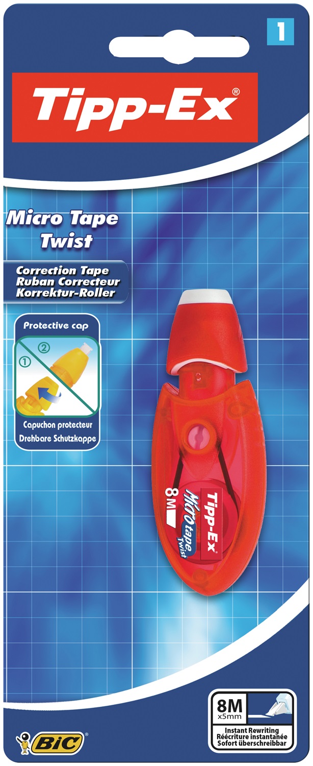 Tipp-Ex Micro Tape Twist Correttore a Nastro 5 mm x 8 m - Design Ultracompatto con Cappuccio Brevettato