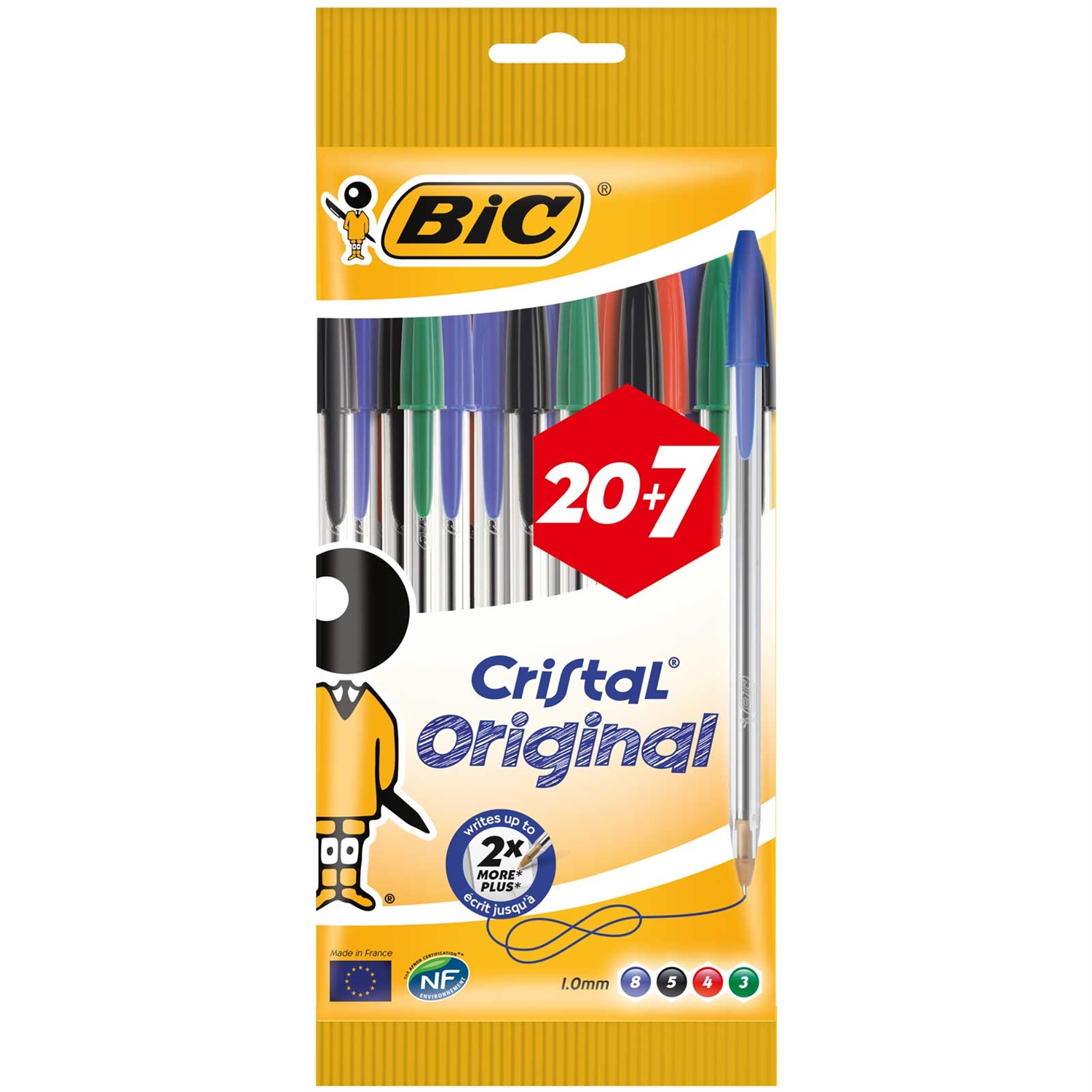BIC Penne a Sfera Cristal Original - Confezione da 27 Penne, Colori Assortiti, Punta Media (1.00 mm)