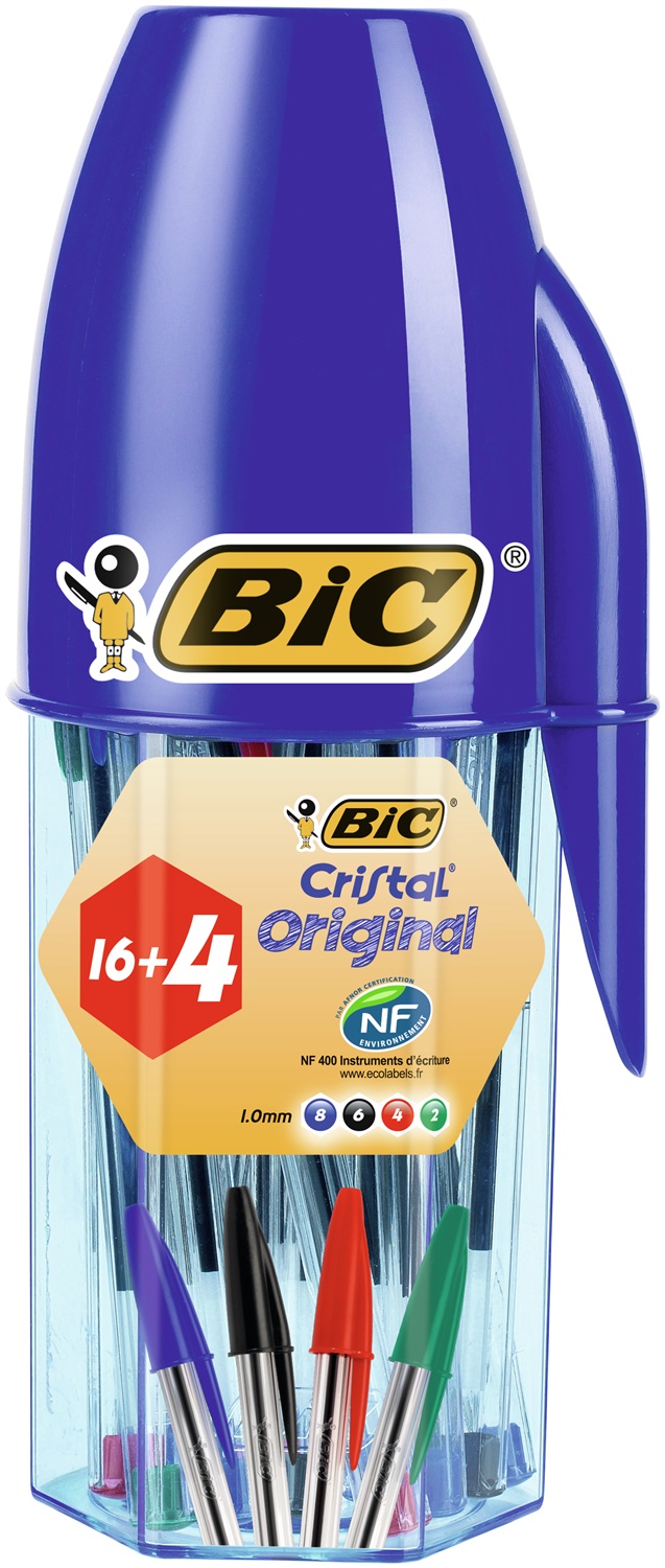 BIC Cristal Original - Set di 20 Penne a Sfera con Punta 1.0 mm, Colori Assortiti, Astuccio Riutilizzabile