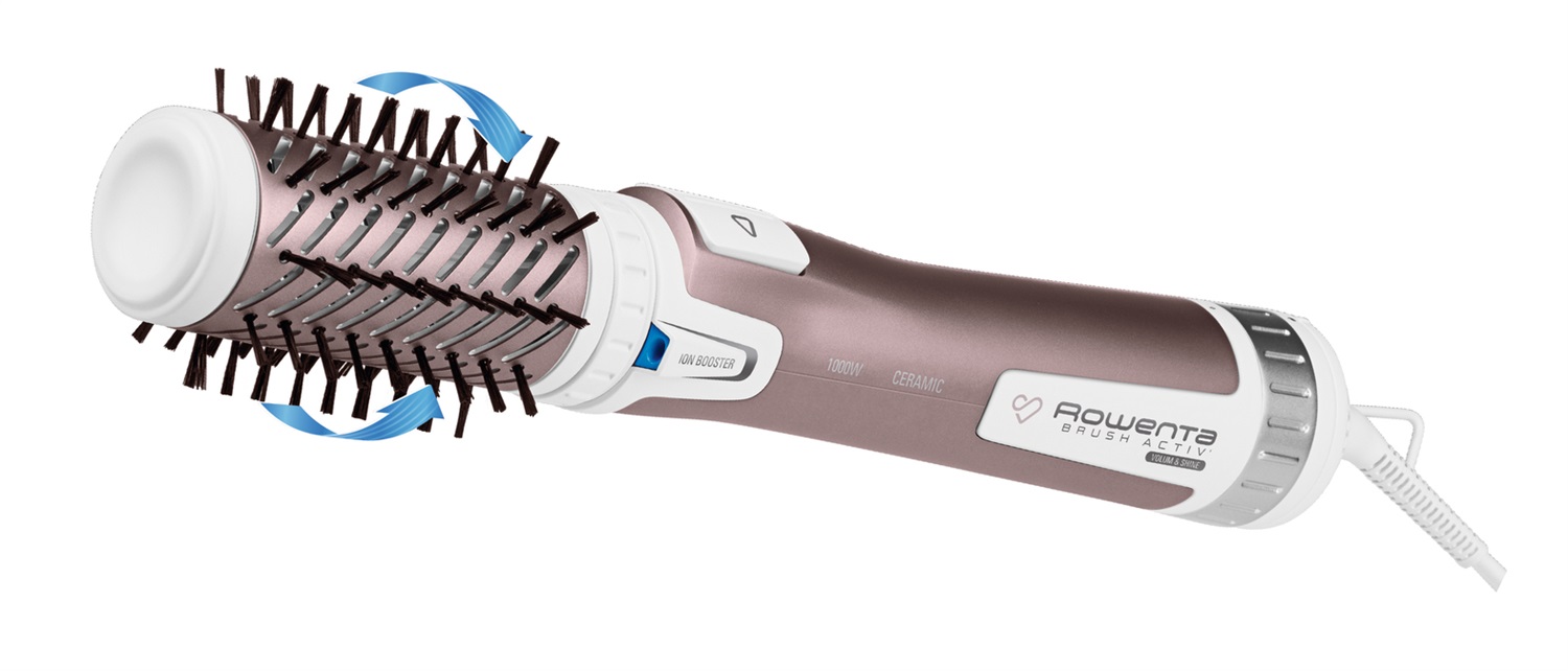 Rowenta Brush Activ Premium Care CF9540 Spazzola Rotante e Asciugante 1000 W con 2 Spazzole in Ceramica, Doppio Generatore di Ioni e Setole Naturali