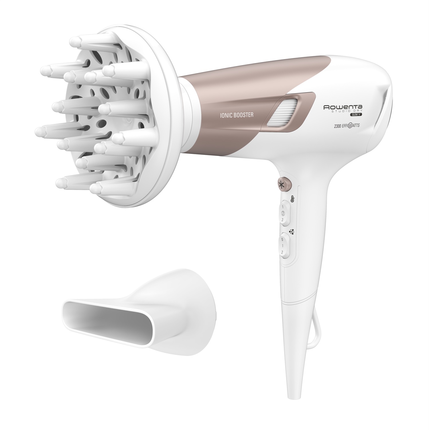 Rowenta Studio Dry Glow CV5830 Asciugacapelli 2300 W con Booster Ionico, 6 Impostazioni di Velocità/Temperatura, Diffusore e Concentratore