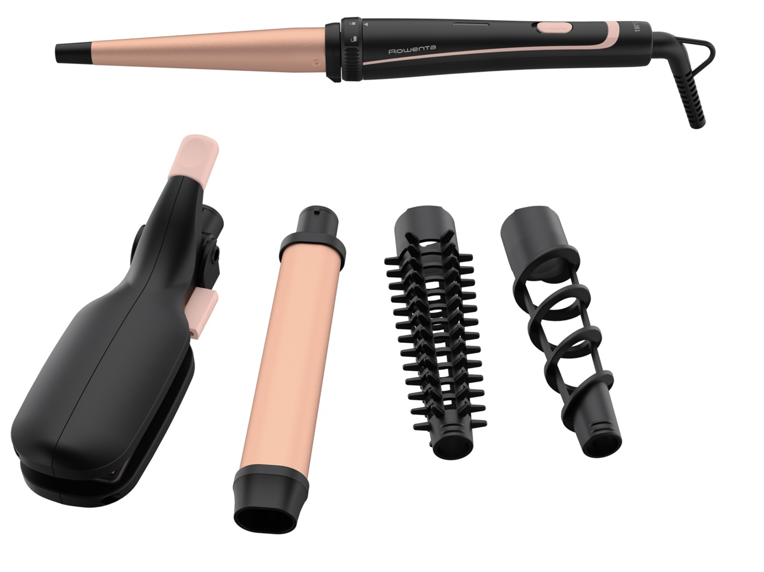 Rowenta CF4230 Multistyler Caldo Nero e Rosa - 190 °C, 14 Accessori Inclusi, Cavo da 1,8 m