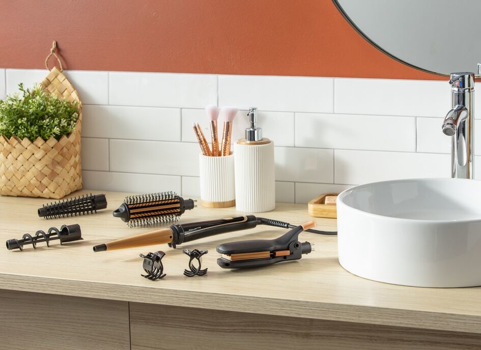 Rowenta Infinite Looks CF4231F0 Multistyler 14 in 1 Nero/Bianco con Rivestimento in Ceramica, 190 °C, Punta Fredda