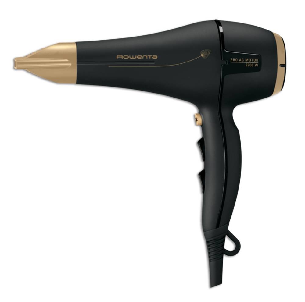 Rowenta Signature Pro Asciugacapelli CV7846F0 - Potente Asciugacapelli AC, Nero e Oro, Generatore di Ioni, Anello di Sospensione, Cavo da 1,8 m
