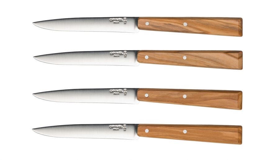 Opinel Esprit Sud 254224 Set di 4 Coltelli da Tavola in Legno di Olivo con Lama in Acciaio Inox - Cofanetto N°125 Bon Appétit