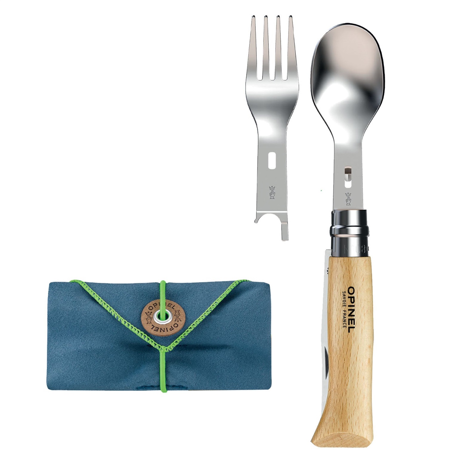 Opinel Picnic Set da Picnic N°08 - Coltello con Lama a Bloccaggio, Legno e Acciaio Inox, Design Compatto