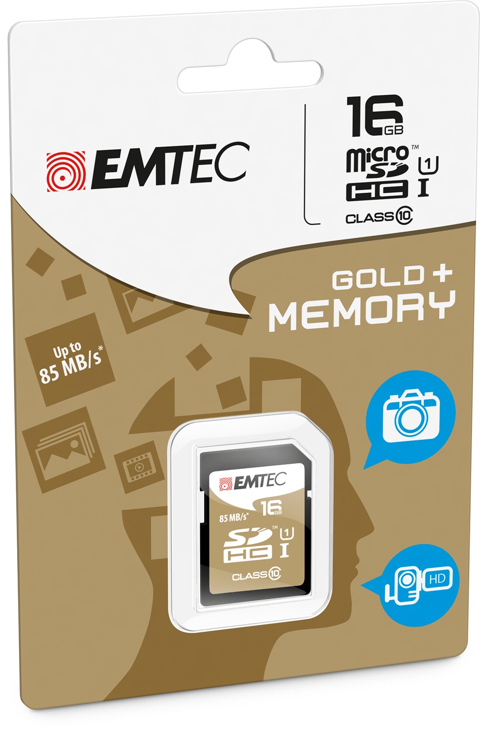 Emtec Scheda di Memoria SDHC 16GB Class 10 Gold - Velocità 85 MB/s, Colori Nero e Marrone