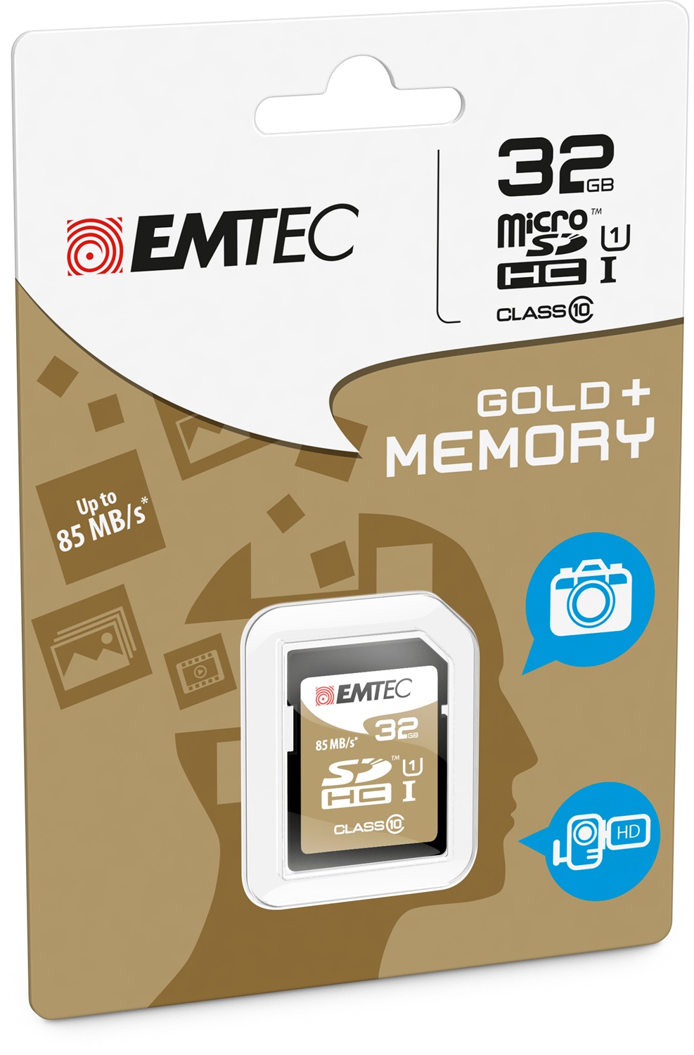 Emtec ECMSD32GHC10GP Scheda SDHC 32 GB Classe 10 Gold , Velocità di Lettura 85 MB/s, Velocità di Scrittura 21 MB/s, Nero e Marrone