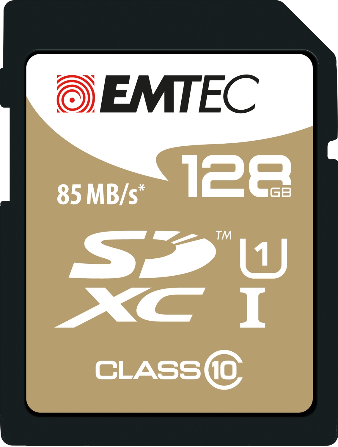 Emtec SDXC 128GB Classe 10 Gold - Velocità Lettura fino a 85MB/s, Scrittura fino a 20MB/s, Nero/Marrone