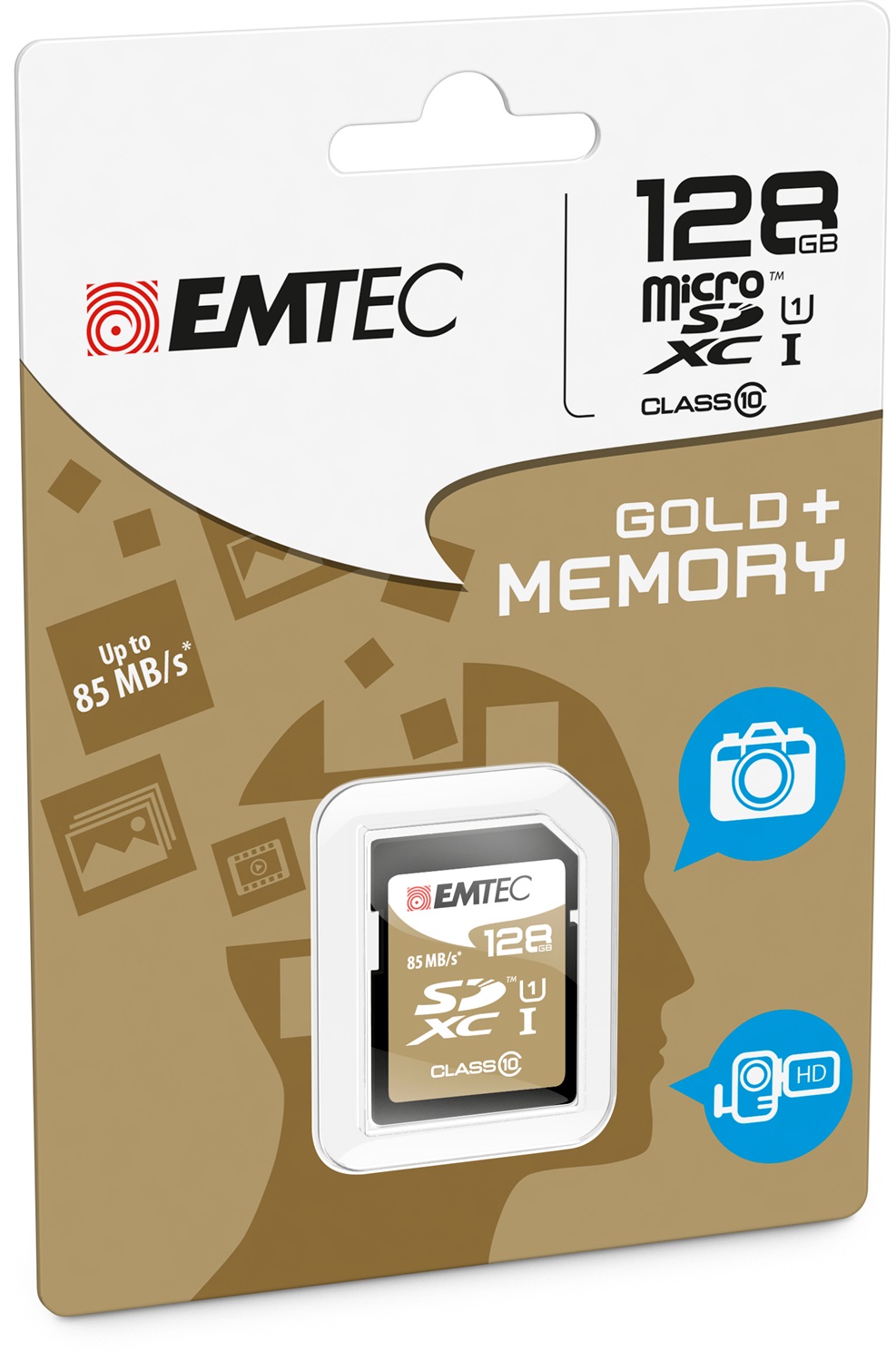 Emtec SDXC 128GB Classe 10 Gold - Velocità Lettura fino a 85MB/s, Scrittura fino a 20MB/s, Nero/Marrone