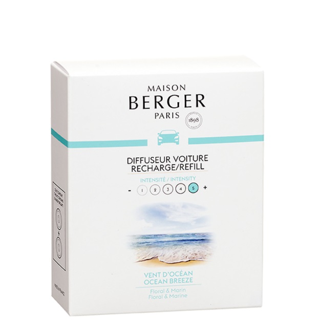 Maison Berger Paris Ricarica per Diffusore Auto Vent d'Océan - 2x17 g, Fragranza Rinfrescante con Note di Rosa e Agrumi