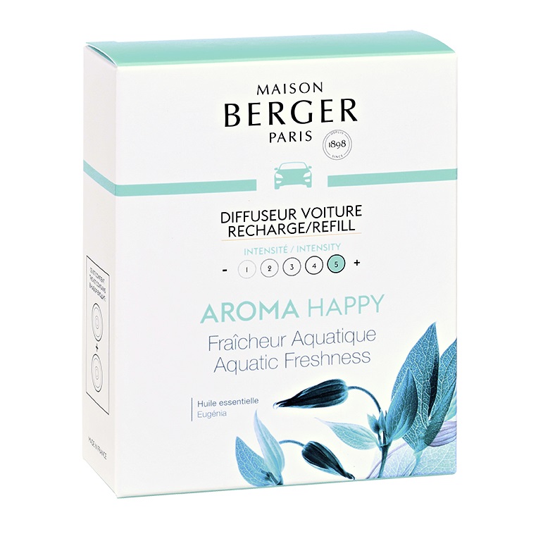 Maison Berger Paris Diffusore per Automobile con Ricariche Aroma Happy Fraîcheur Aquatique - 2 Pezzi