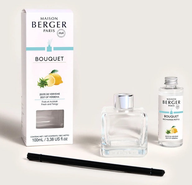Maison Berger Paris Diffusore di Profumo Zeste de Verveine con Ricarica 100 ml e Bastoncini Neri
