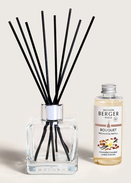 Maison Berger Diffusore di Profumo Bouquet Cube Poussière d'Ambre 100ml - Elegante Cubo in Vetro con Bastoncini Neri