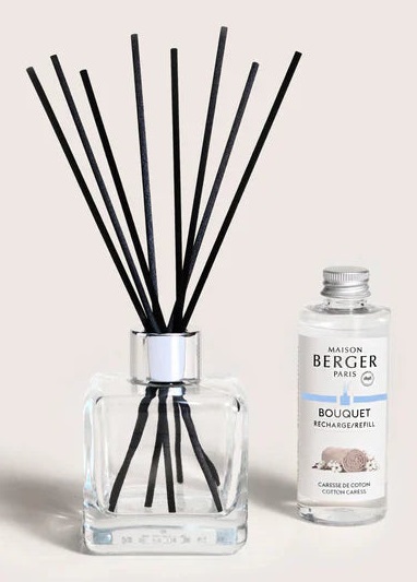 Maison Berger Paris Diffusore di Profumo Caresse de Coton 100ml con Bastoncini Neri Ricaricabile