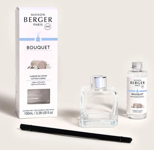 Maison Berger Paris Diffusore di Profumo Caresse de Coton 100ml con Bastoncini Neri Ricaricabile