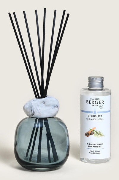 Maison Berger Paris Bouquet Profumato Mineral Blu con Fragranza Thé Blanc Purité - Diffusore in Vetro Laccato 200ml