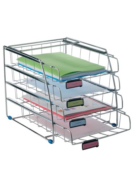 ALBA Set da 4 vaschette scorrevoli in metallo cromato - 31,5 x 39 x 31,5 cm - Altezza vaschetta 6,5 cm - Portaetichetta removibile