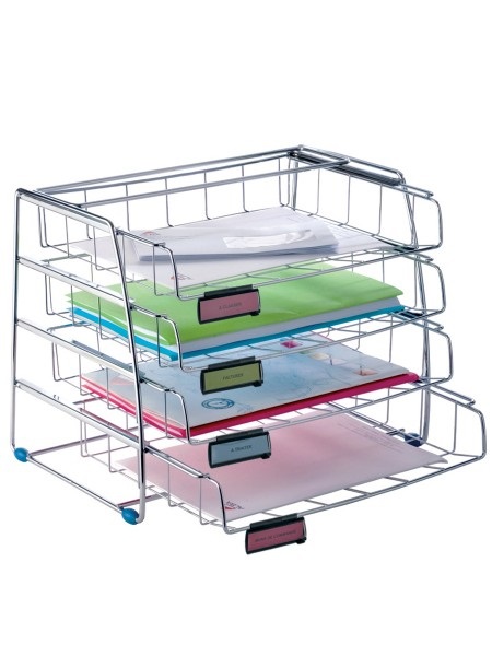 ALBA Set di 4 vaschette scorrevoli in metallo cromato - 39 x 30 x 31,5 cm - Capacità per documenti fino a 24x32 cm