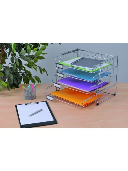 ALBA Set di 4 vaschette scorrevoli in metallo cromato - 39 x 30 x 31,5 cm - Capacità per documenti fino a 24x32 cm