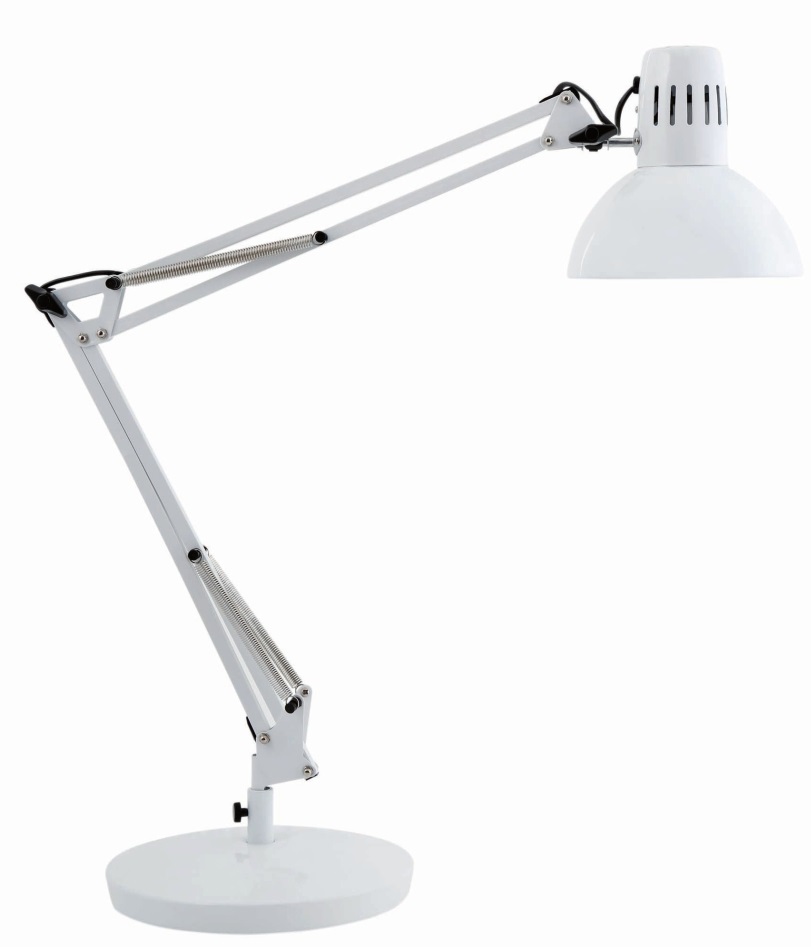 ALBA Lampada da Tavolo Architect Bianco - 11 W, Struttura in Metallo, Base e Morsetto, Testa Ø 16,5 cm
