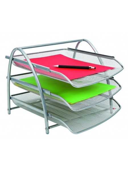 ALBA Vaschetta portacorrispondenza 3 ripiani in metallo argento - Dimensioni 34x29x25 cm