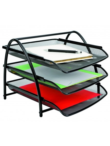 Alba Vaschetta Portacorrispondenza Mesh - 3 Ripiani - Rete Metallica - 34 x 29 x 24,5 cm - Nero