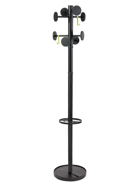 ALBA Appendiabiti Stand3 - 8 posti - 175 x 37 cm - Nero - Struttura in metallo e ABS con base appesantita, 2 ganci per accessori e portaombrelli